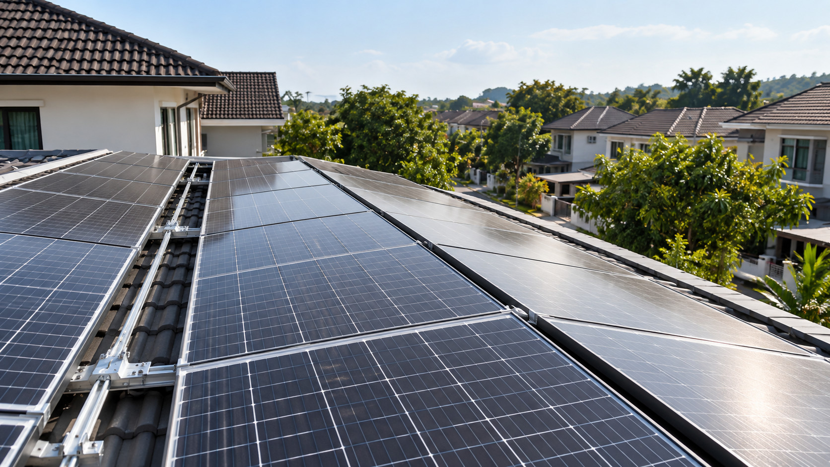 Rooftop solar panels on a Malaysian landed home